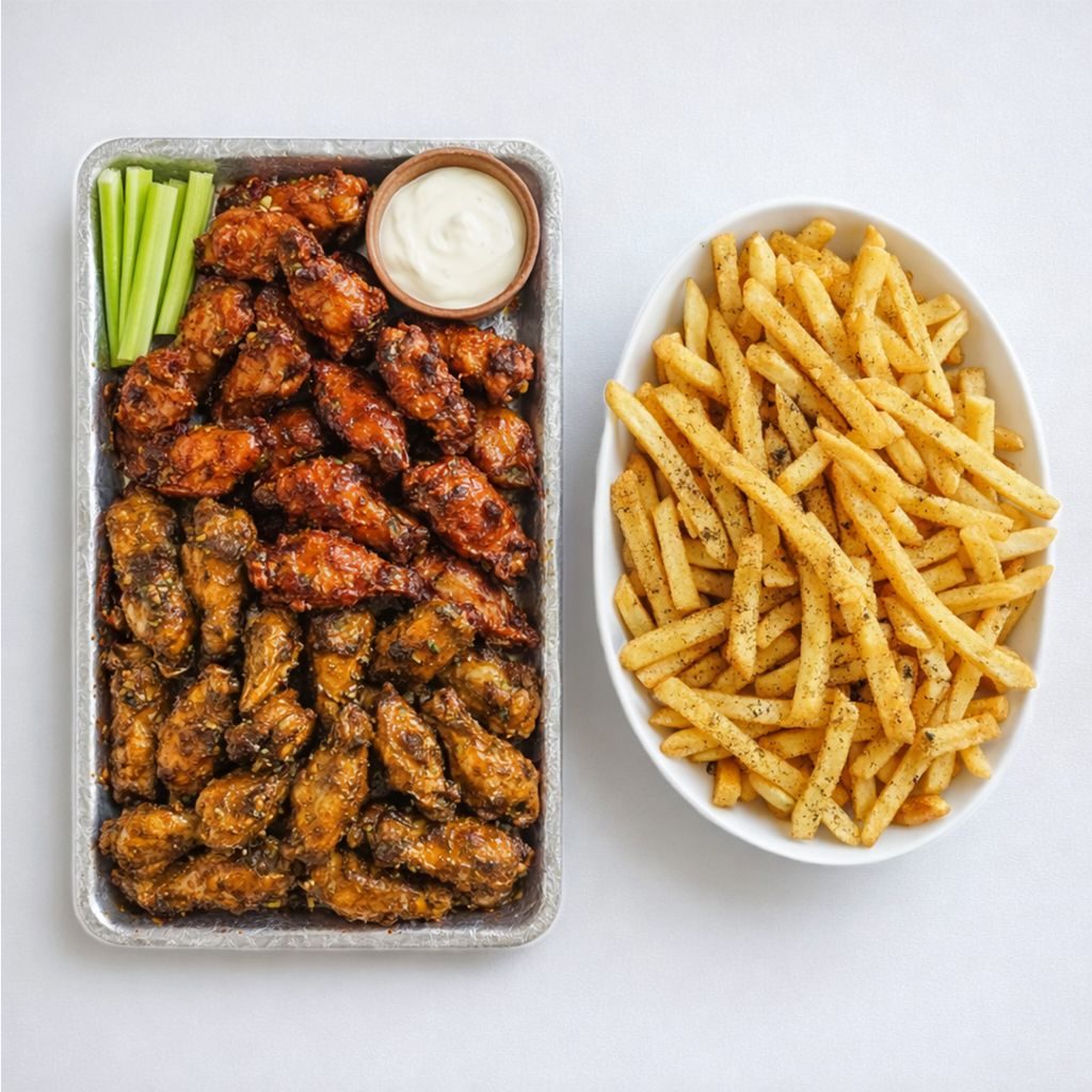 48 wings + fries.