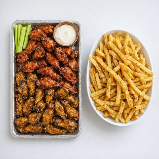 48 wings + fries.