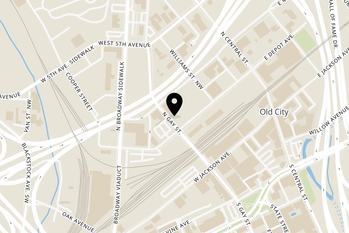 Map showing the location of Hot Birds on 333 W Depot Ave Suite 110 in Knoxville